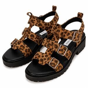 Treasure & Bond Leopard Print Lug Sole Strappy Buckle Sandals Womens 5M NWT